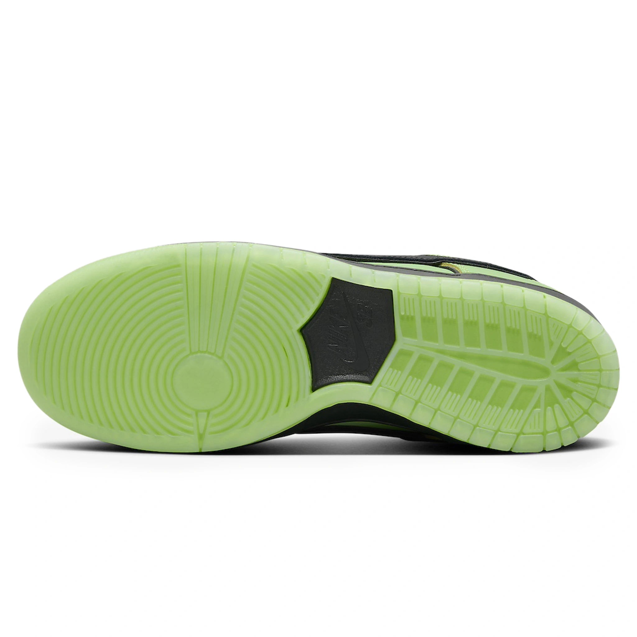 Sole\ view of The Powerpuff Girls x Nike SB Dunk Low Buttercup FZ8319-300